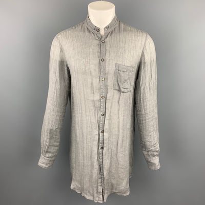 FORME 3’3204322896 Size S Gray Linen Nehru Collar Long Sleeve Shirt