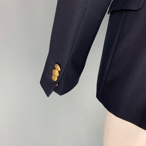 DRIES VAN NOTEN Size 38 Navy Gold Woven Wool Blend Shawl Collar Sport Coat