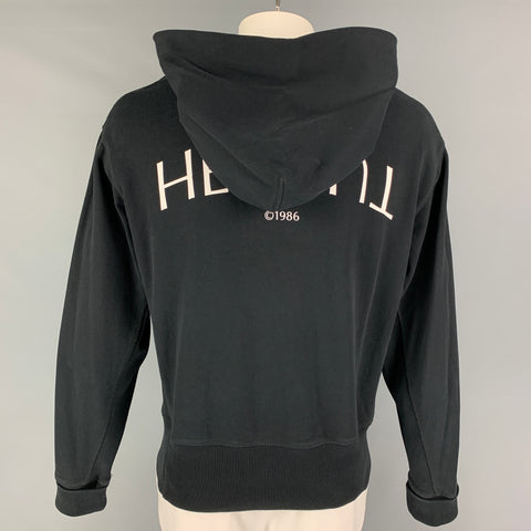 HELMUT LANG L'APOCALYPSE JOYEUSE 1986 Size XL Black White Cotton Hooded Sweatshirt