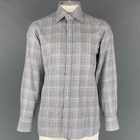 TOM FORD Size L Black & White Plaid Cotton Button Up  Long Sleeve Shirt