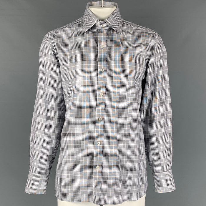 TOM FORD Size L Black & White Plaid Cotton Button Up  Long Sleeve Shirt