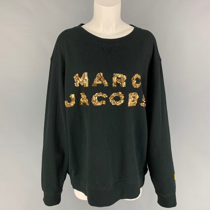 MARC JACOBS Size L Black Gold Cotton Sequined Crew-Neck Pullover