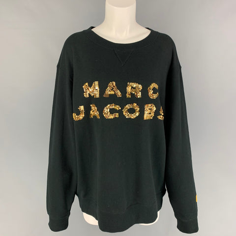 MARC JACOBS Jersey con cuello redondo y lentejuelas de algodón negro dorado talla L