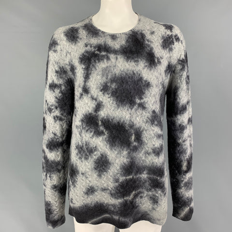 JOHN VARVATOS Size XL Grey Black Cable Knit Wool Cashmere Pullover