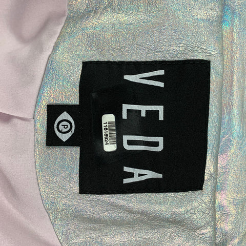 VEDA Chaqueta con cremallera de poliuretano acolchada iridiscente plateada talla S