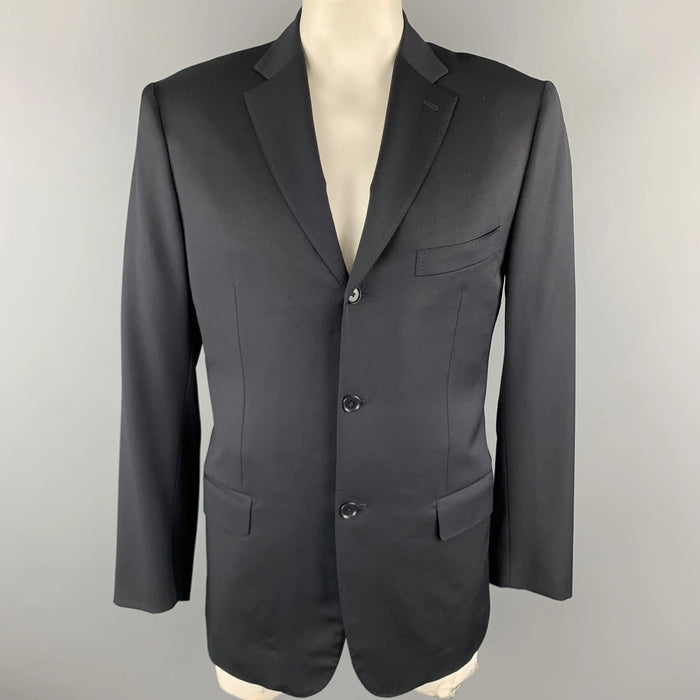 ISAIA 42 Long Black Wool Notch Lapel  Sport Coat