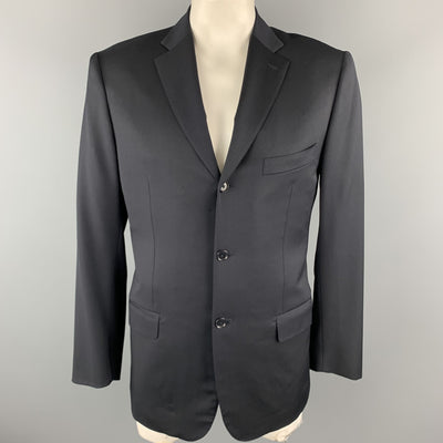 ISAIA 42 Long Black Wool Notch Lapel  Sport Coat