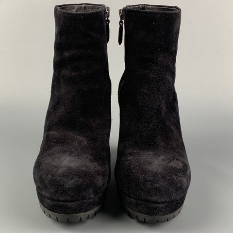 PRADA Size 7 Black Leather Platform Boots
