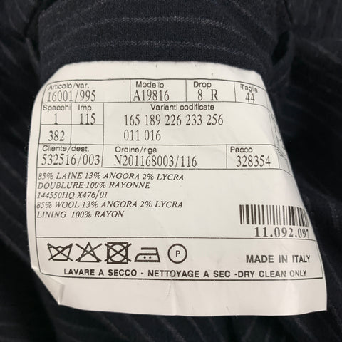 HERMES Size 34 Navy Stripe Wool Angora Double Breasted Suit