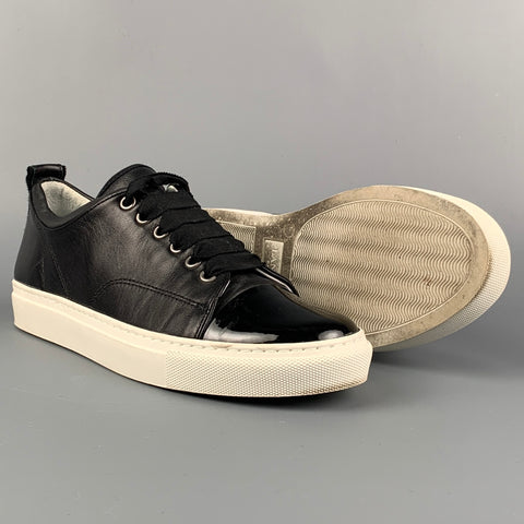 LANVIN Size 7.5 Black Leather Lace Up Sneakers