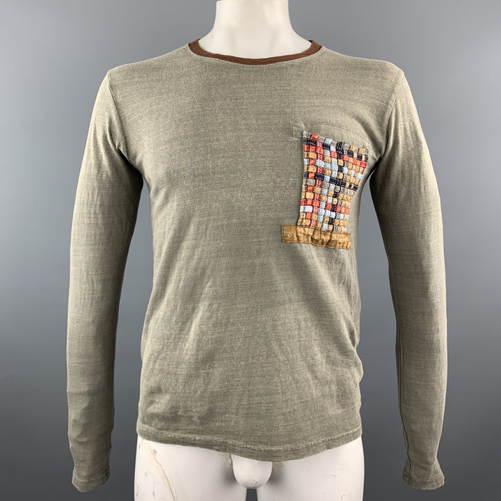 KAPITAL Size M Taupe Dyed Cotton Crew-Neck Long sleeve t-shirt