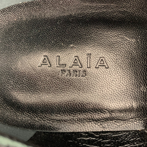 ALAIA Talla 11 Cordones con cordones y adornos de cuero con tachuelas de terciopelo negro y plateado