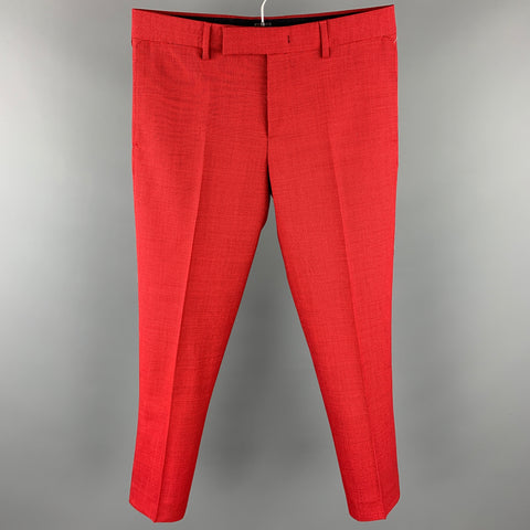 PAUL SMITH Size 30 Red & Black Houndstooth Wool Zip Fly Dress Pants