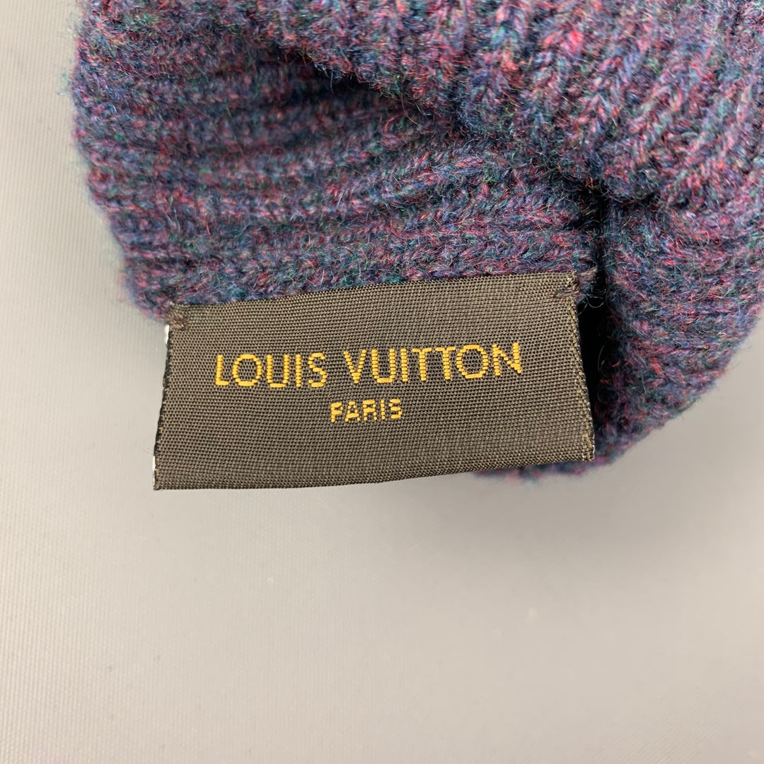 LOUIS VUITTON Navy Burgundy Ribbed Knit Cashmere Gloves