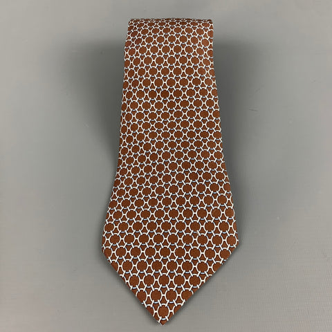 HERMES Brown White Silk Tie