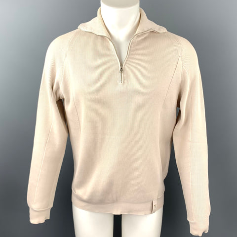 LOUIS VUITTON Size M Beige Ribbed Knit Cotton Blend Half Zip Sweater