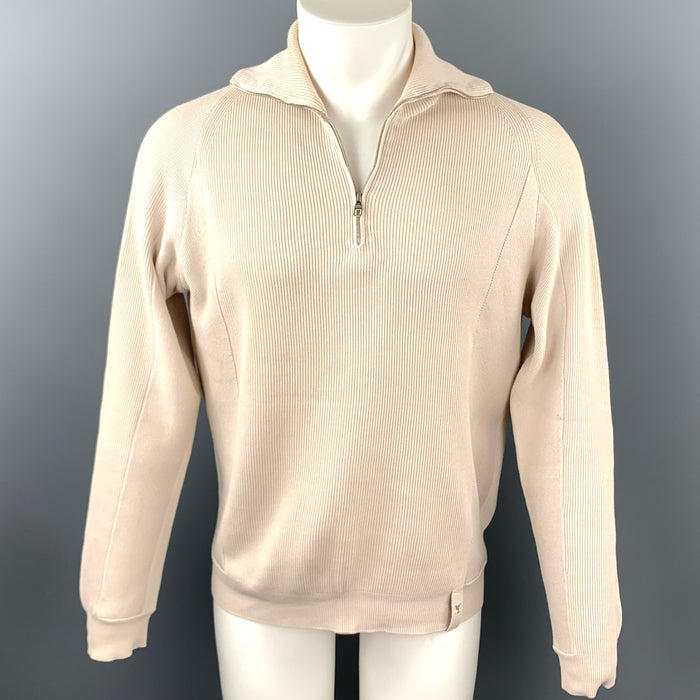 LOUIS VUITTON Size M Beige Ribbed Knit Cotton Blend Half Zip Sweater
