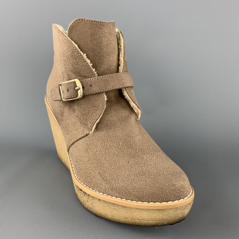STELLA McCARTNEY Botas con cuña de goma de piel sintética color topo talla 7