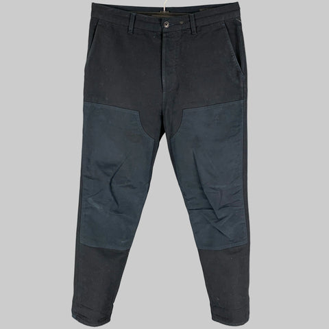 RAG & BONE navy casual pants with leg panels, button fly, and slim fit, displayed on a plain background.
