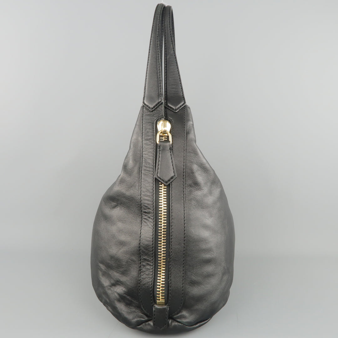 GIVENCHY Black Leather Gold Zip Expandable TINHAN SHOPPER Hobo Tote Handbag