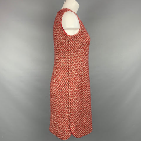 LORO PIANA Size 6 Red & Taupe Textured Boucle Cashmere Blend Shift Dress