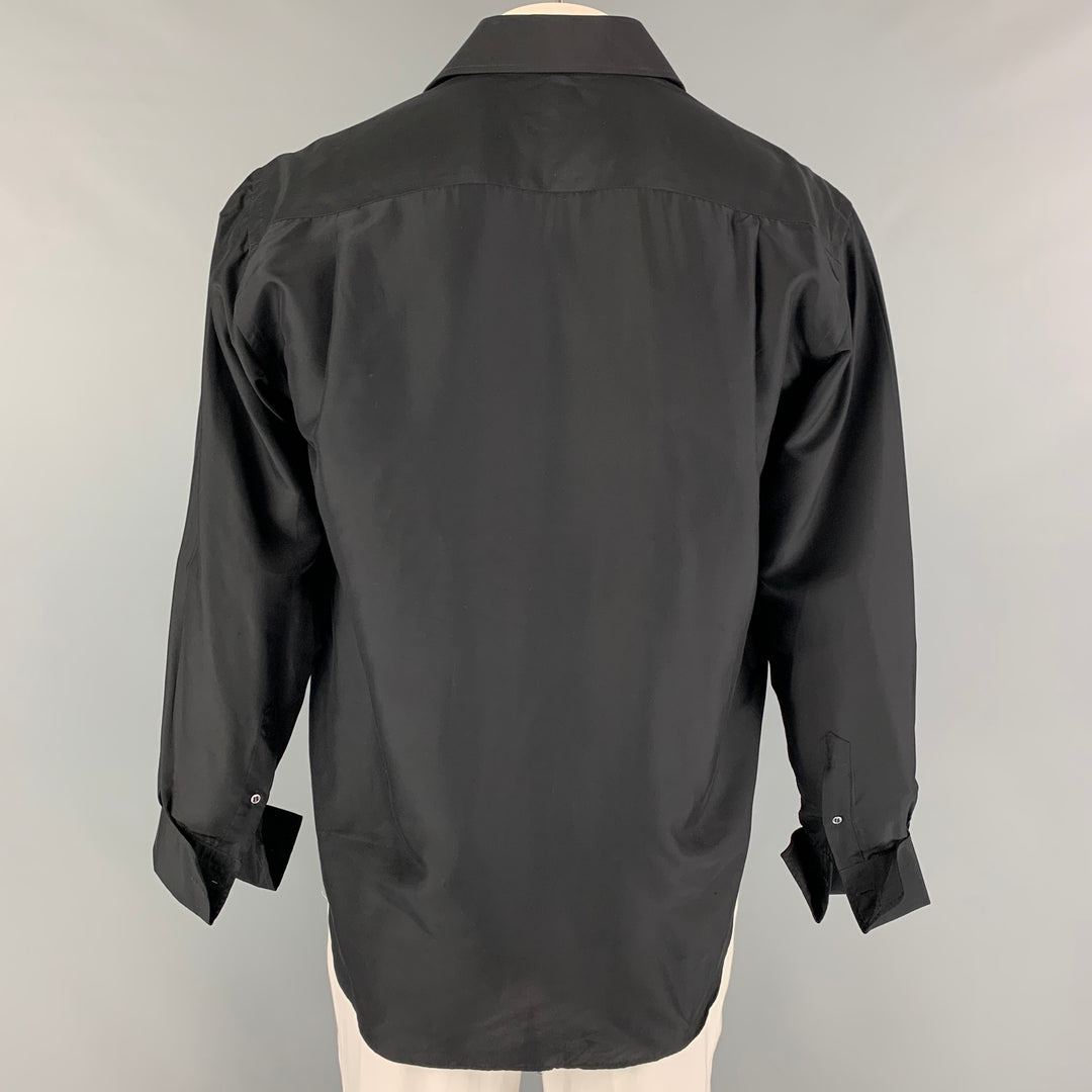RONALDUS SHAMASK Talla L Camiseta con botones de seda negra