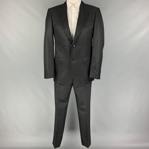PAL ZILERI Size 40 Black Wool Silk Peak Lapel Suit
