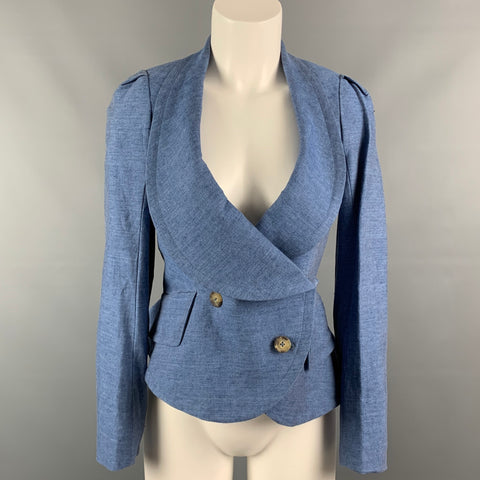 VIVIENNE WESTWOOD ANGLOMANIA Size 4 Blue Linen Blend Wide Collar Jacket