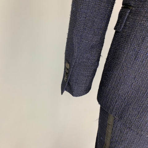 LORDS & FOOLS Size 36 Navy Black Textured Wool Blend Peak Lapel Tuxedo Suit