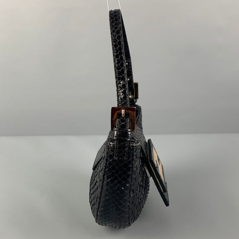 FENDI Black Snake Skin Evening Zucca Mini Handbag