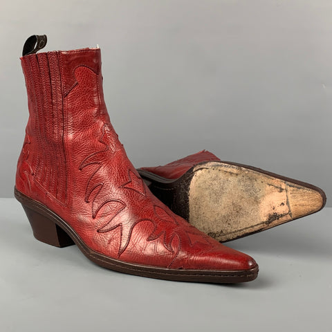 SARTORE Botas vaqueras con punta en punta de cuero rojo talla 6