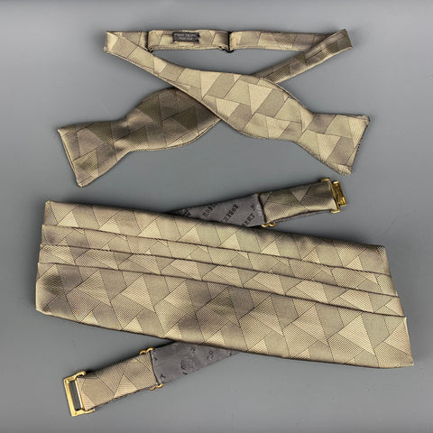 ROBERT TALBOTT Silver Black Stripe Silk Jacquard Cummerbund