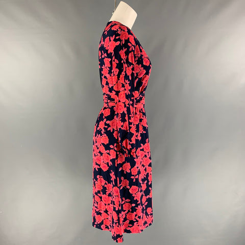 TORY BURCH Size 0 Navy &  Pink Silk Floral V-Neck Dress