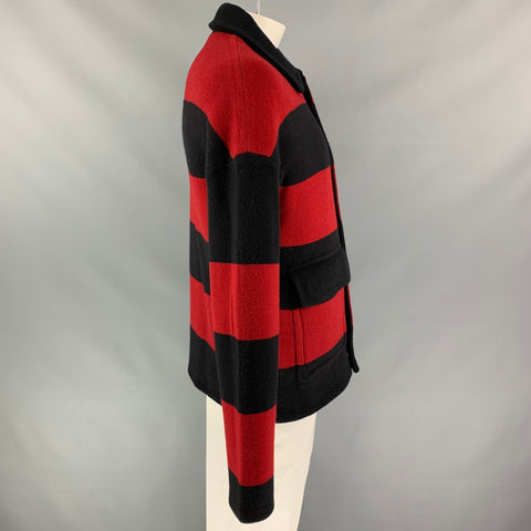 BURBERRY PRORSUM Spring 2014 Size L Red Black Stripe Wool / Cashmere Jacket
