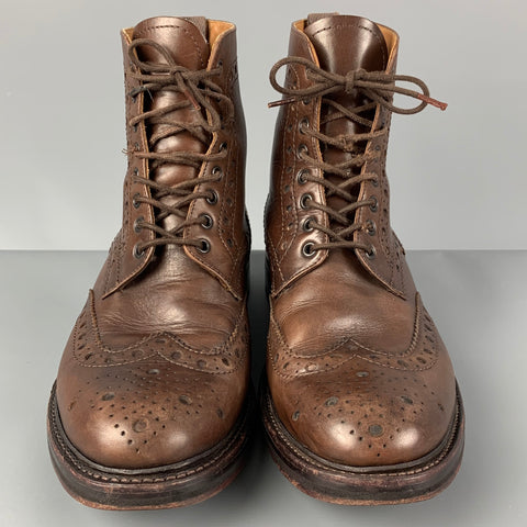 GRENSON Size 8.5 Brown Perforated Leather Lace Up Boots