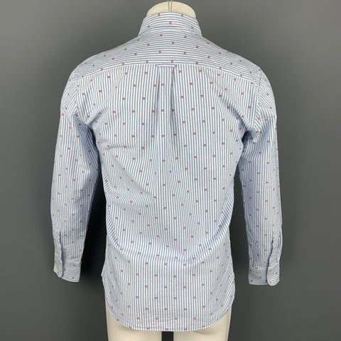 MAISON KITSUNE Size M Blue & White Stripe Cotton Button Down Long Sleeve Shirt