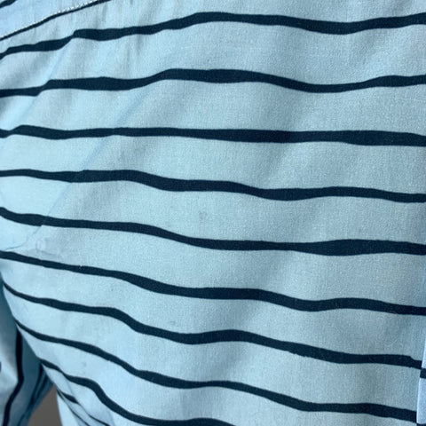 BAND OF OUTSIDERS Size L Blue Navy Stripe Cotton Short Sleeve Shirt