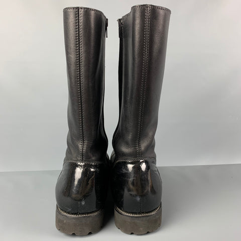EMPORIO ARMANI Size 12 Black Leather Lace Up Combat Boots