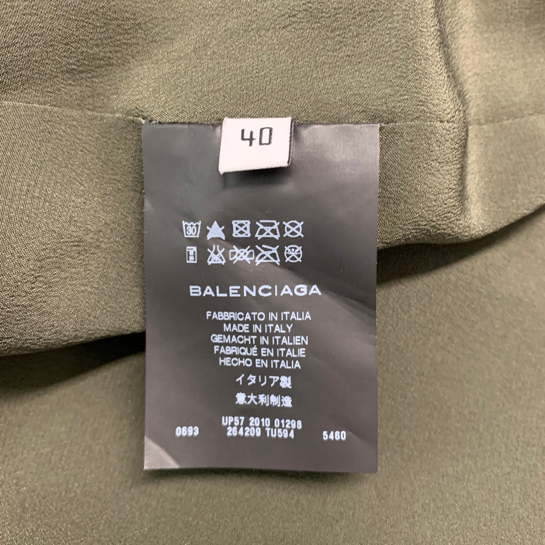 BALENCIAGA Size 8 Navy Green Cotton Blend Color Block Faux Patent Leather Coat