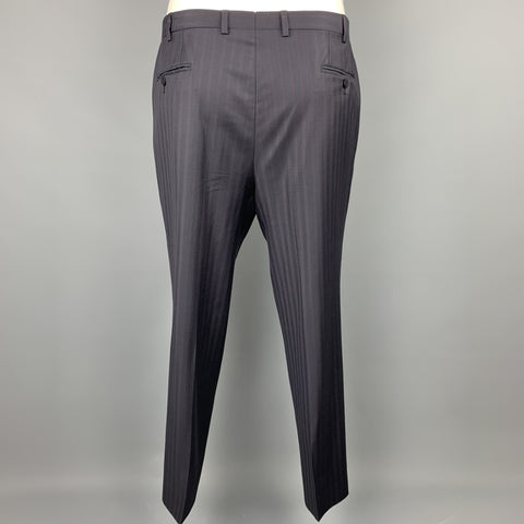 BRIONI Size 42 Navy Striped Wool Notch Lapel Suit