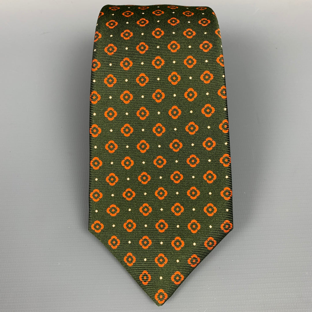 KITON Cravate florale verte et orange