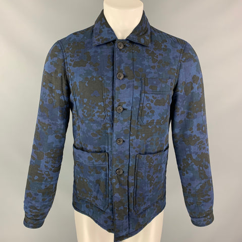 BURBERRY PRORSUM Fall 2015 Size 36 Blue & Navy Camo Cotton Trucker Jacket