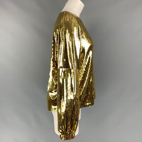 MICHAEL by MICHAEL KORS Size S Gold Sequined Polyester Dropped Shoulders Blouse