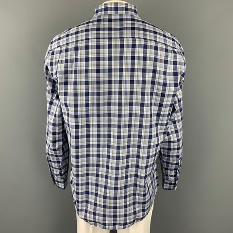 ERMENEGILDO ZEGNA Size XL Navy & White Plaid Cotton Long Sleeve Shirt