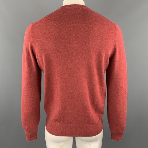 BRUNELLO CUCINELLI Size M Brick Knitted Cashmere V-Neck Pullover Sweater