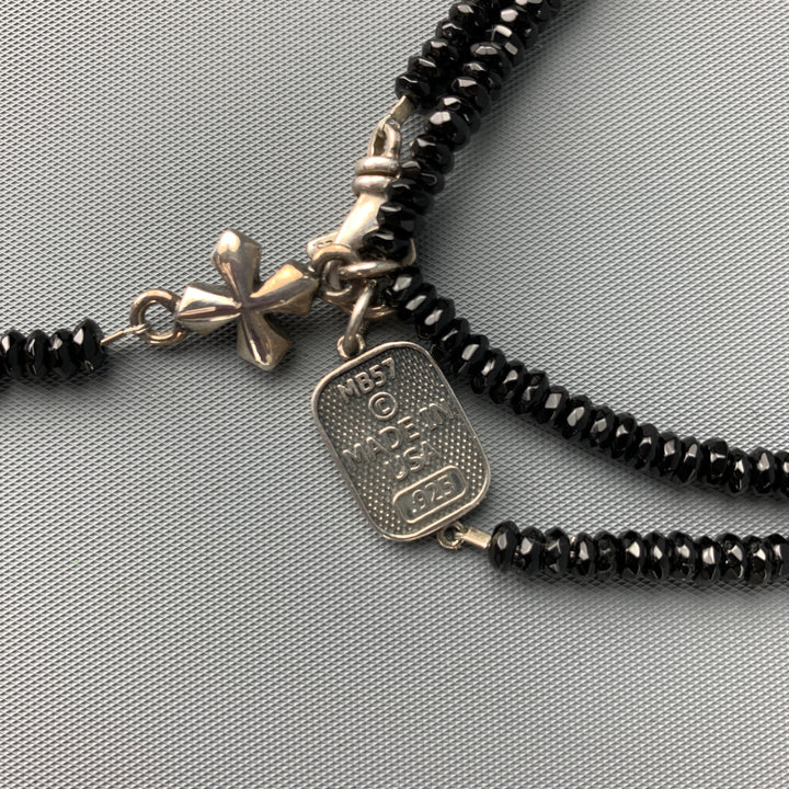 KING BABY Black Bead Sterling Silver Dagger Cross Necklace