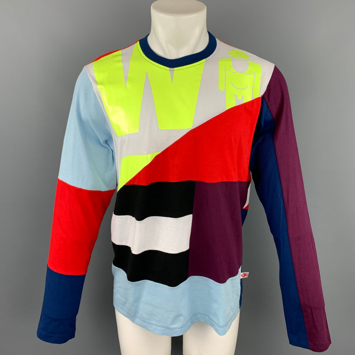 WALTER VAN BEIRENDONCK Taille L T-shirt à manches longues en coton patchwork multicolore