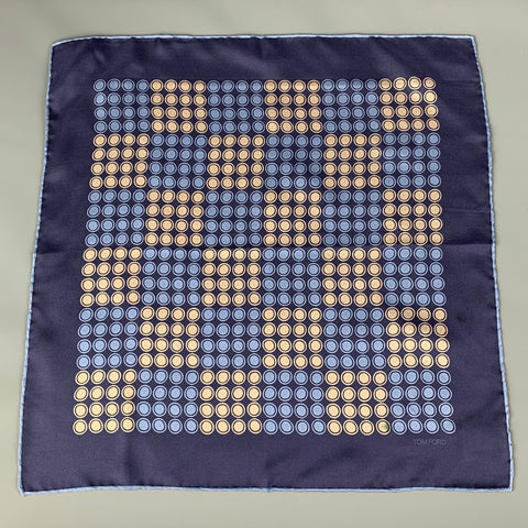 TOM FORD Blue Taupe Dots Silk Pocket Square