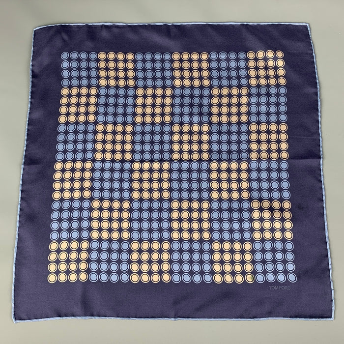 TOM FORD Blue Taupe Dots Silk Pocket Square