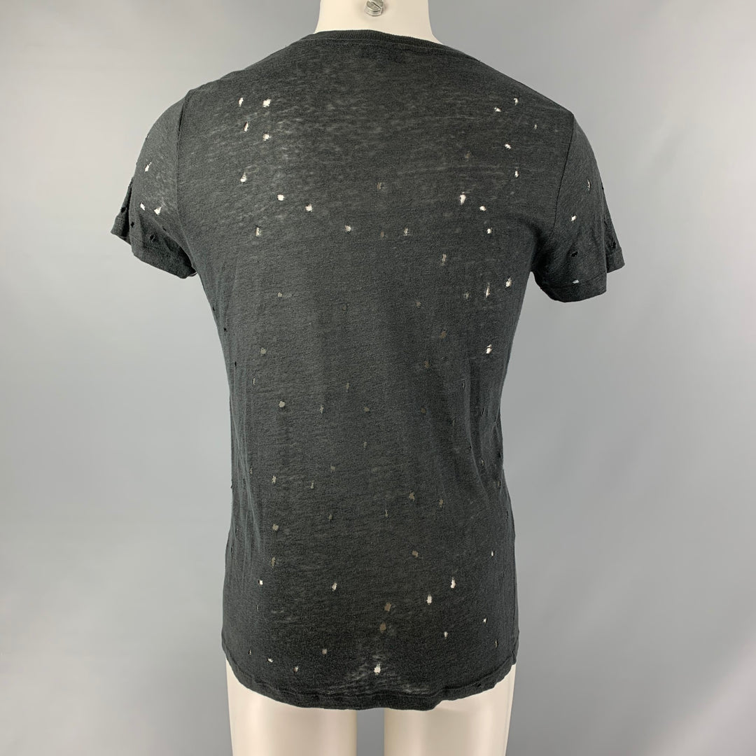 IRO Taille S T-shirt à col rond en lin vieilli noir
